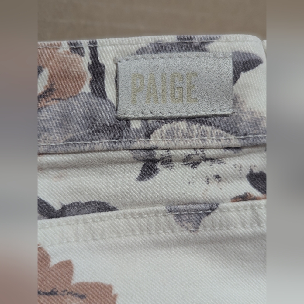 Paige Colette Jeans Crop Flare Fray Hem Cream Desert Wildflower Floral Sz 30 *GC - Picture 12 of 14